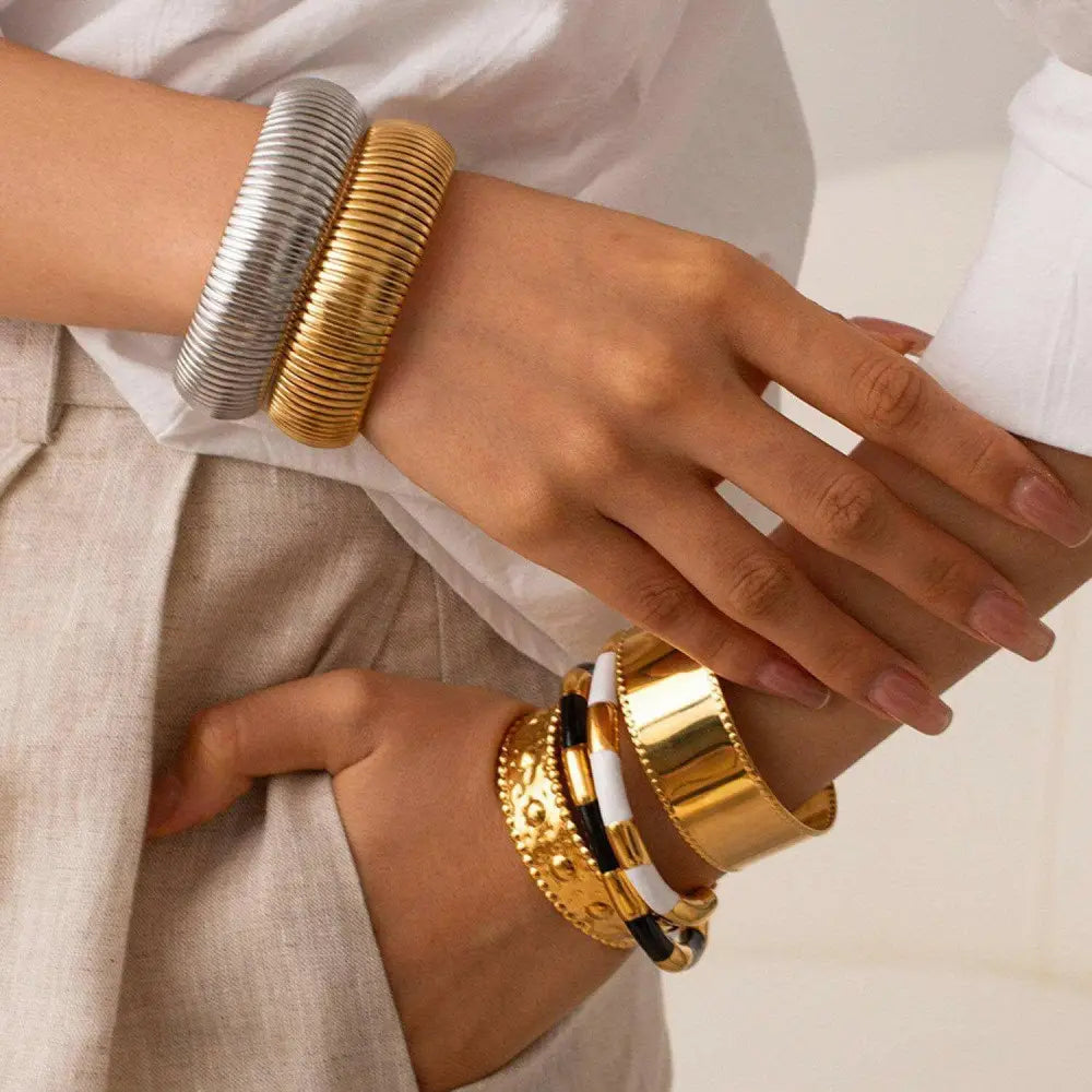 Experience elegance with our 18k gold-plated luxury bracelet for women $16 1-piece 18k gold-plated, stainless steel