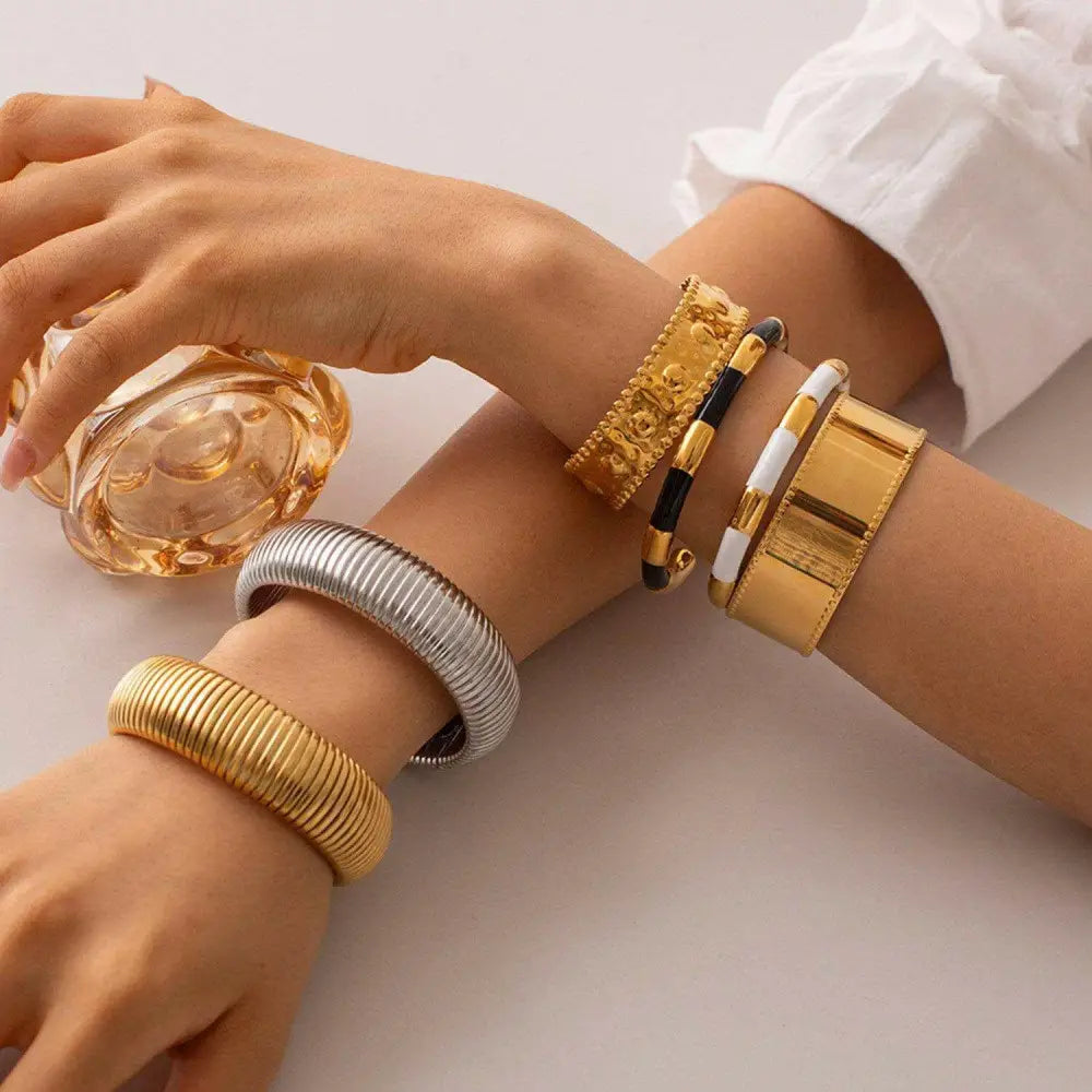 Experience elegance with our 18k gold-plated luxury bracelet for women $16 1-piece 18k gold-plated, stainless steel