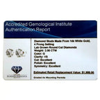 2.00 CTW AGI Certified Lab-Grown Diamond Stud Earrings  | G/VS | USA Handcrafted Fine Jewelry