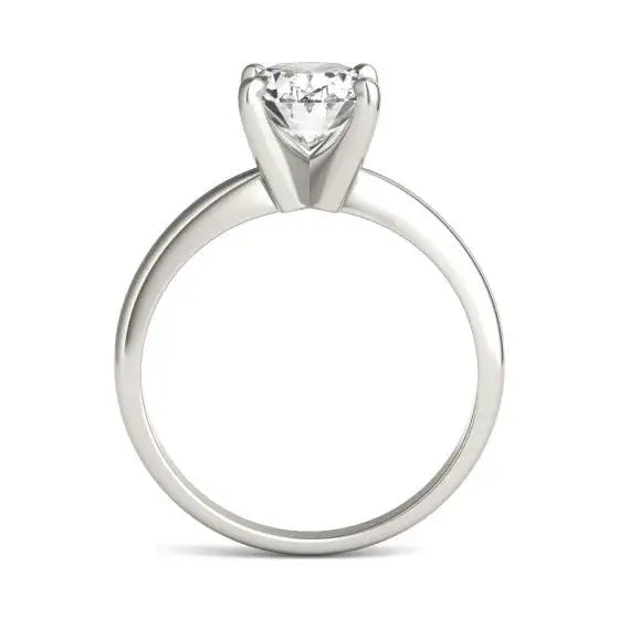 2.00 CTW AGI Certified oval lab grown diamond solitaire engagement ring in 14K white gold with brilliant cut and simple band
