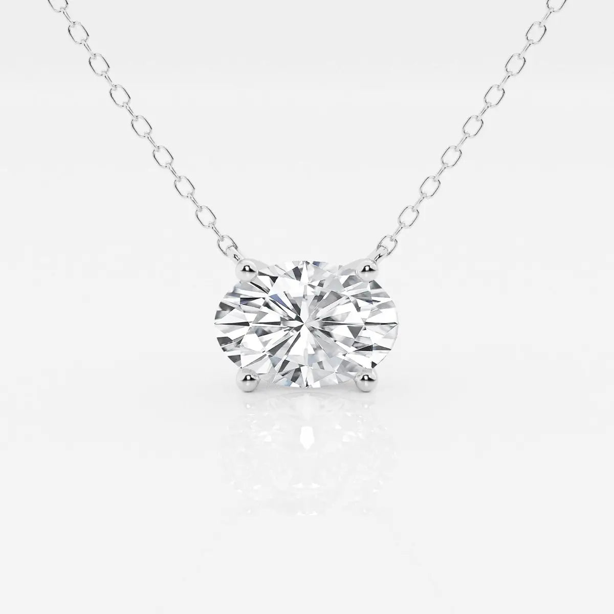 Lab Grown Diamond pendant featuring a 2.00 CTW oval-cut solitaire set in 14k white gold with an 18-inch chain