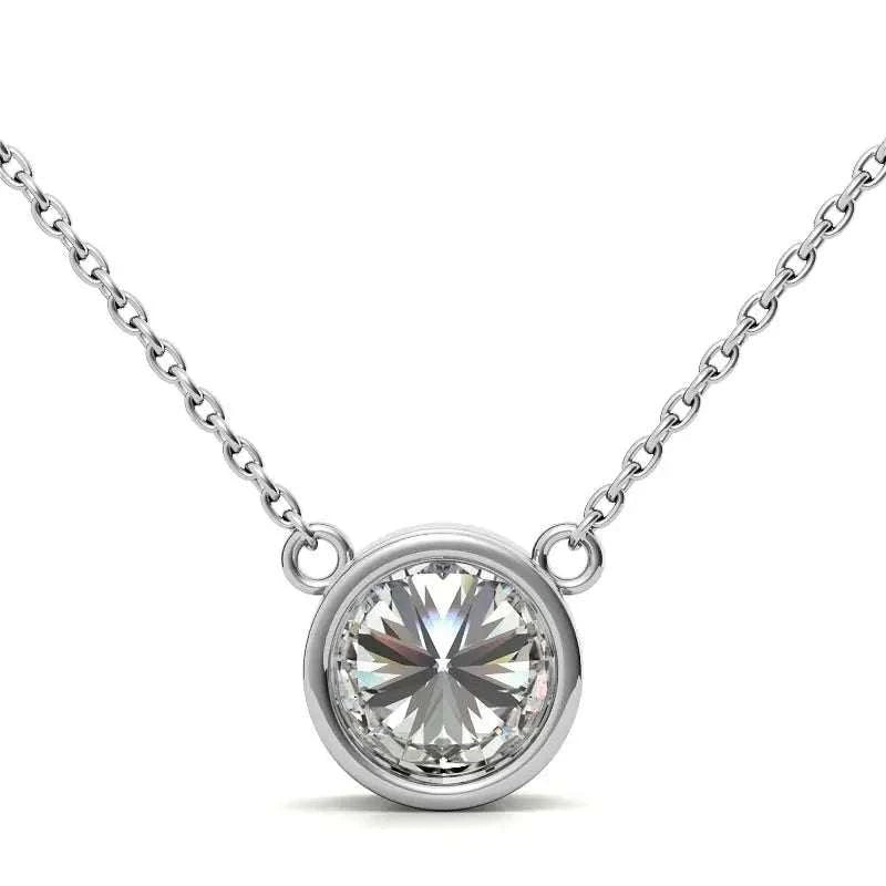 2.00 CTW AGI Certified Round Brilliant Lab Grown Diamond Bezel Pendant in 14K White or Yellow Gold - Maven Couture IncCharms & Pendants
