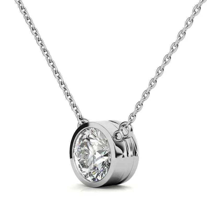 2.00 CTW AGI Certified Round Brilliant Lab Grown Diamond Bezel Pendant in 14K White or Yellow Gold - Maven Couture IncCharms & Pendants