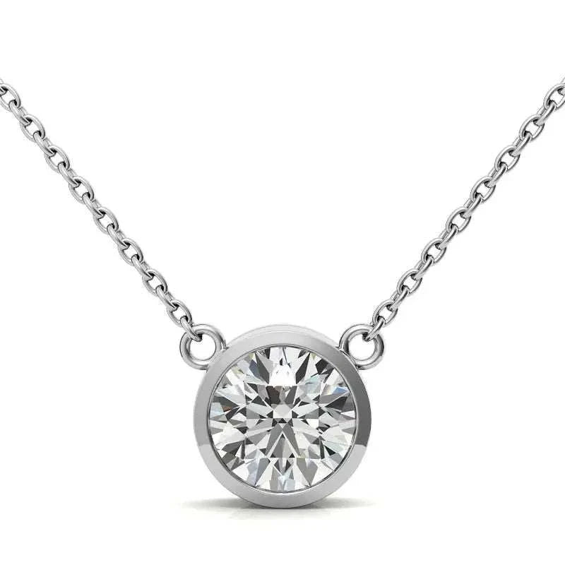 2.00 CTW AGI Certified Round Brilliant Lab Grown Diamond Bezel Pendant in 14K White or Yellow Gold - Maven Couture IncCharms & Pendants