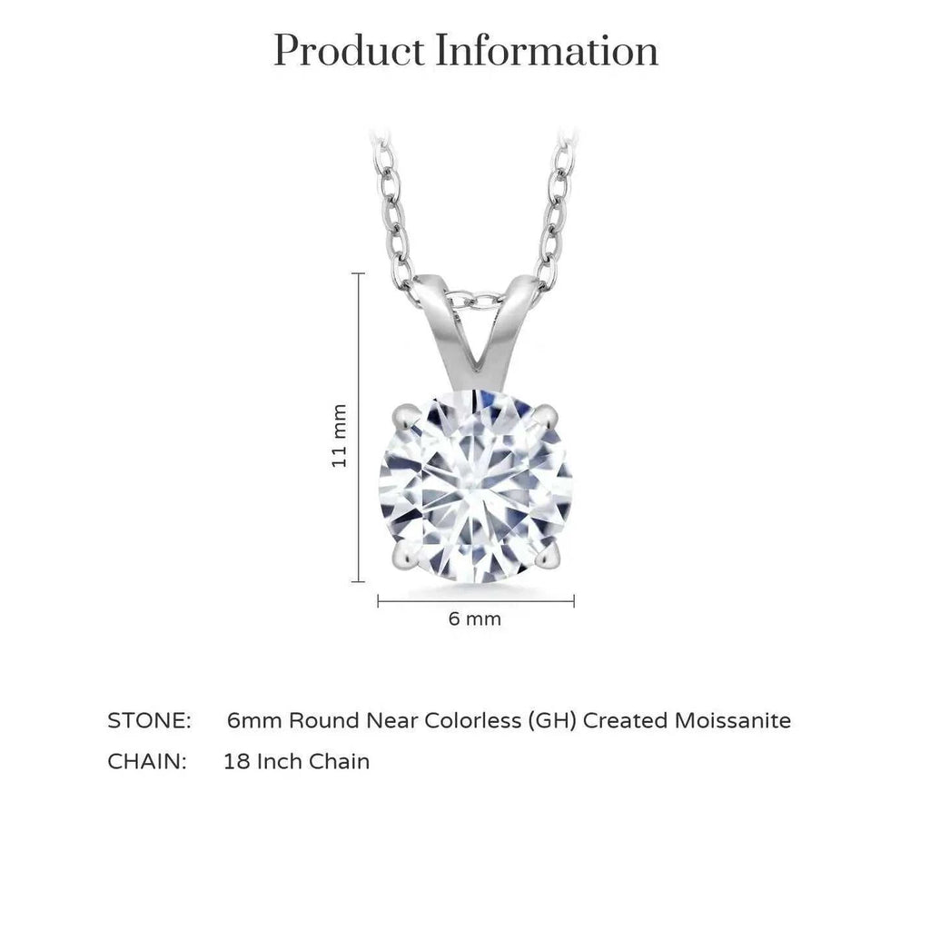 2.00 CTW Created Moissanite Solitaire Pendant Necklace with 18" Chain - Choice of 14k White or Yellow Gold - Maven Couture IncCharms & Pendants