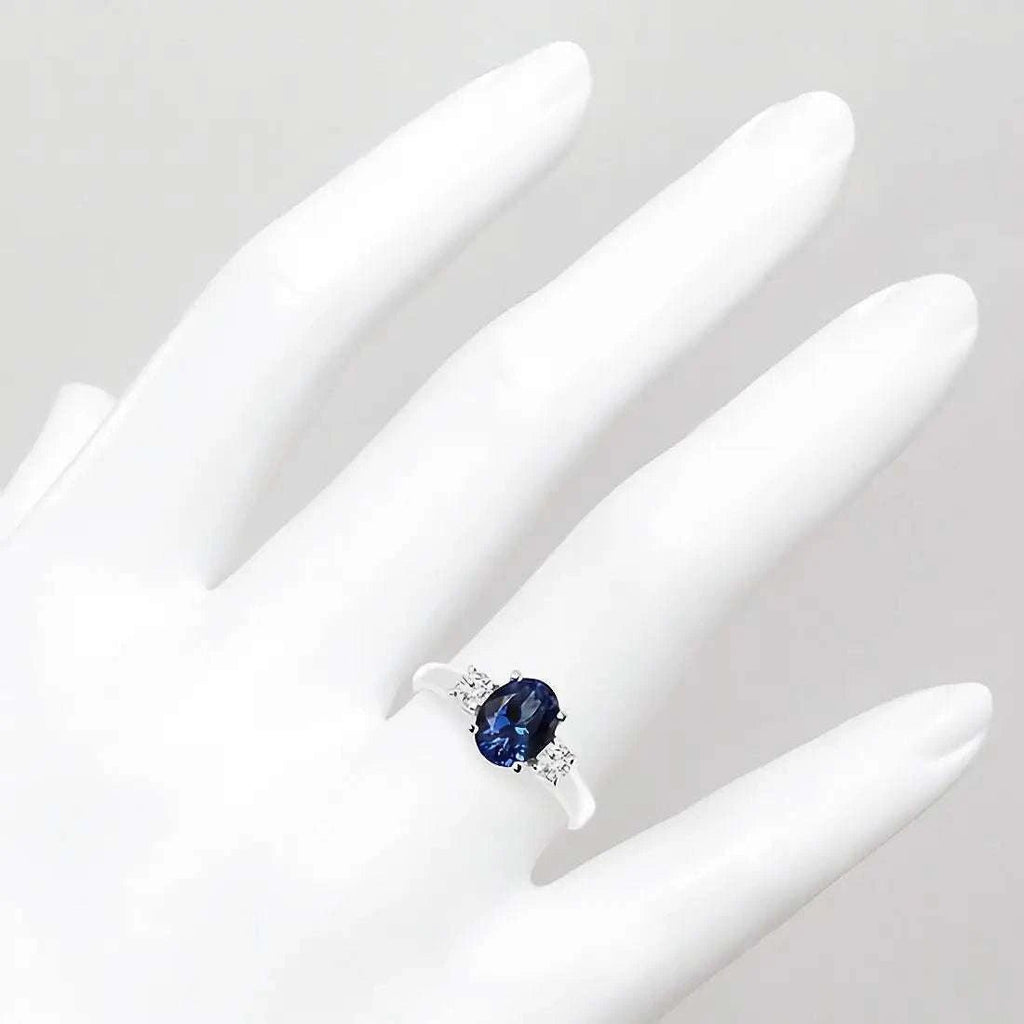 2.00 CTW Lab Created Oval Blue Sapphire & Diamond 3-Stone Engagement Ring in 14kt Gold - Maven Couture IncDiamond Ring