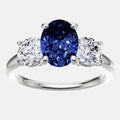 2.00 CTW Lab Created Oval Blue Sapphire & Diamond 3-Stone Engagement Ring in 14kt Gold - Maven Couture IncDiamond Ring