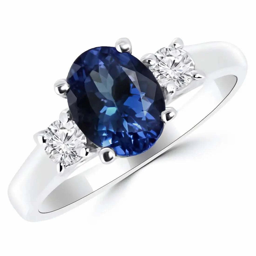 2.00 CTW Lab Created Oval Blue Sapphire & Diamond 3-Stone Engagement Ring in 14kt Gold - Maven Couture IncDiamond Ring