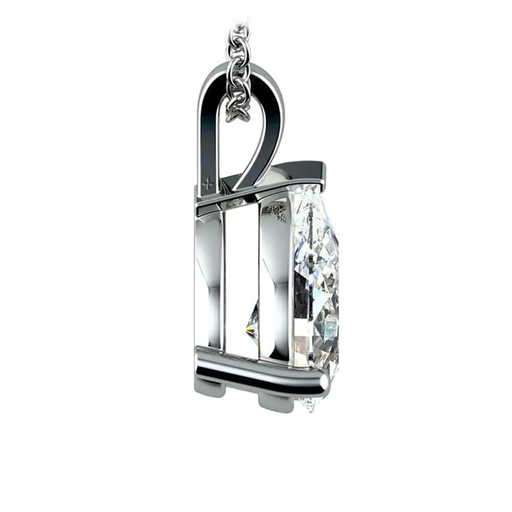 2.00 CTW lab-grown diamond pear-cut pendant in polished 14K white gold three-prong setting with chain loop