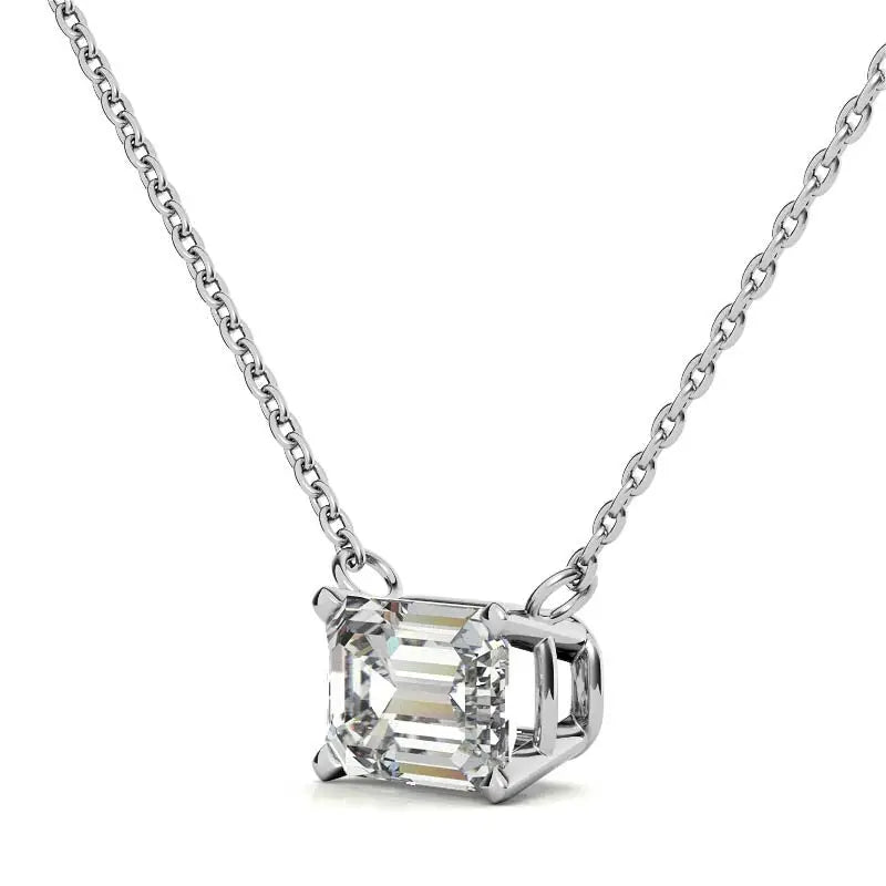 2.00 CTW lab-grown emerald-cut diamond solitaire pendant in 14K white gold with four-prong setting and chain