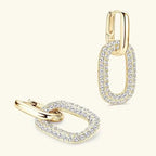 925 sterling silver earrings with gold plating, featuring a rectangular loop paved with sparkling stones, 2.16 Carat Moissanite.