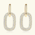 925 sterling silver gold-plated earrings with oval loop design encrusted with clear 2.16 Carat Moissanite stones