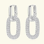 925 sterling silver earrings with linked oval-shaped loops featuring sparkling 2.16 Carat Moissanite stones set in pavé style