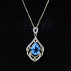 2.2 Carat Swiss Blue Topaz Designer Wedding Necklace with Lab Diamond