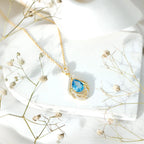 2.2 Carat Swiss Blue Topaz Designer Wedding Necklace with Lab Diamond