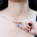 2.2 Carat Swiss Blue Topaz Designer Wedding Necklace with Lab Diamond
