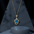 2.2 Carat Swiss Blue Topaz Designer Wedding Necklace with Lab Diamond