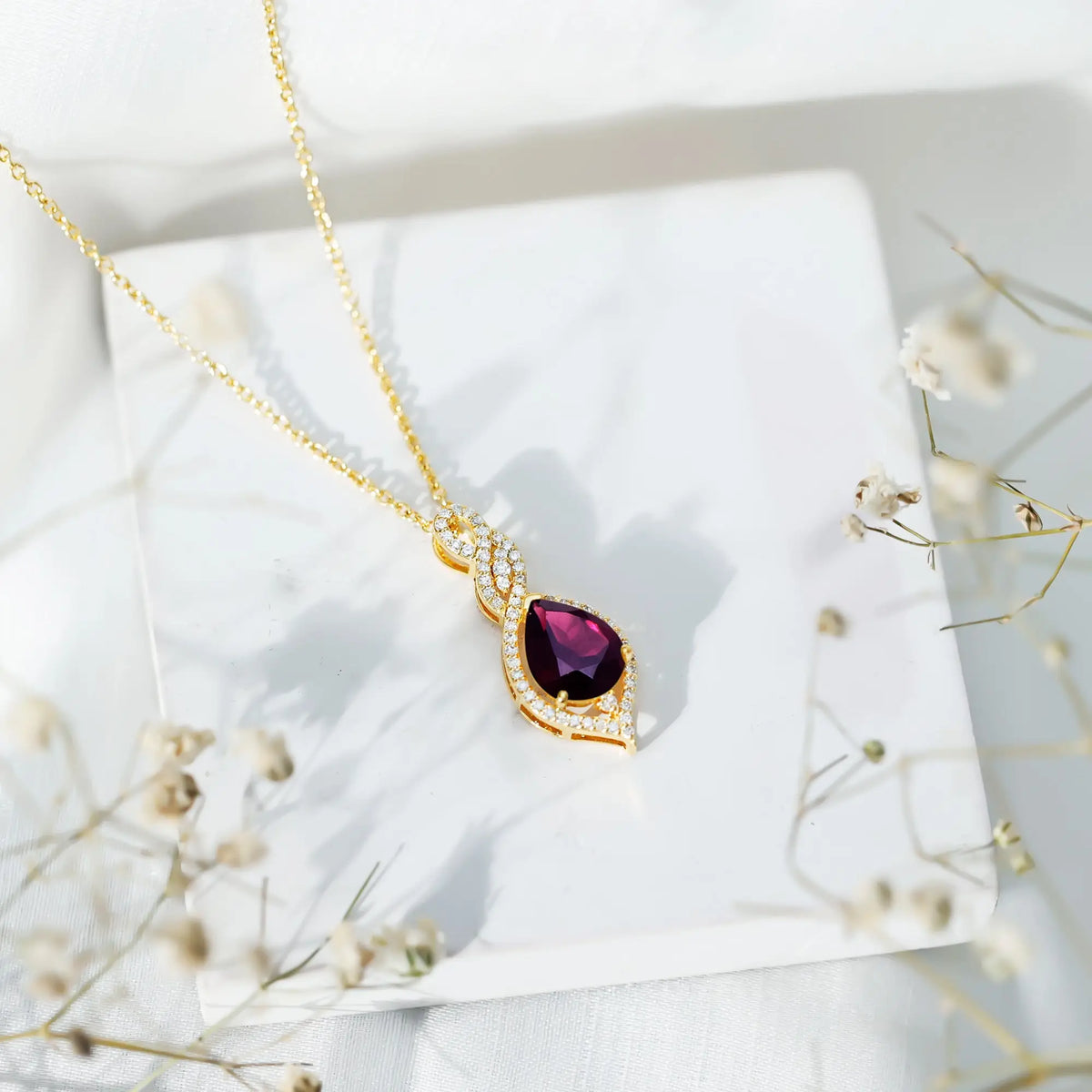 2.5 Carat Pear Shaped Rhodolite Diamond Wedding Necklace for Bride