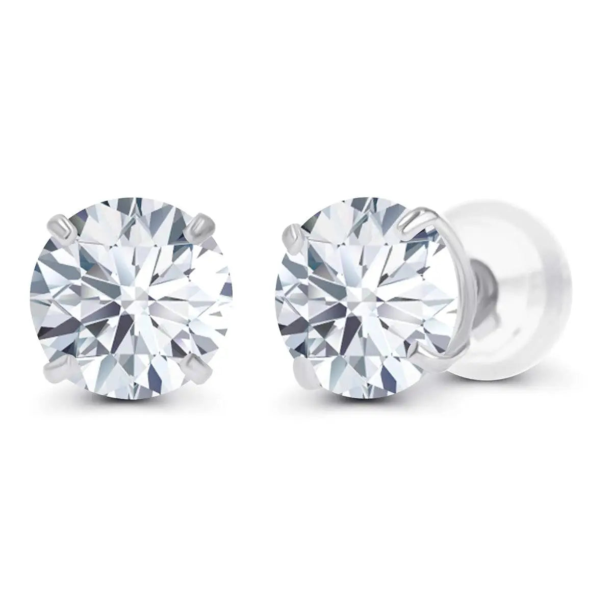 Round brilliant 2.50 CTW AGI Certified lab-grown diamond stud earrings in 14K white gold four-prong setting