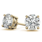 Lab grown round diamond stud earrings with 14K yellow gold four-prong setting and brilliant round cut stones