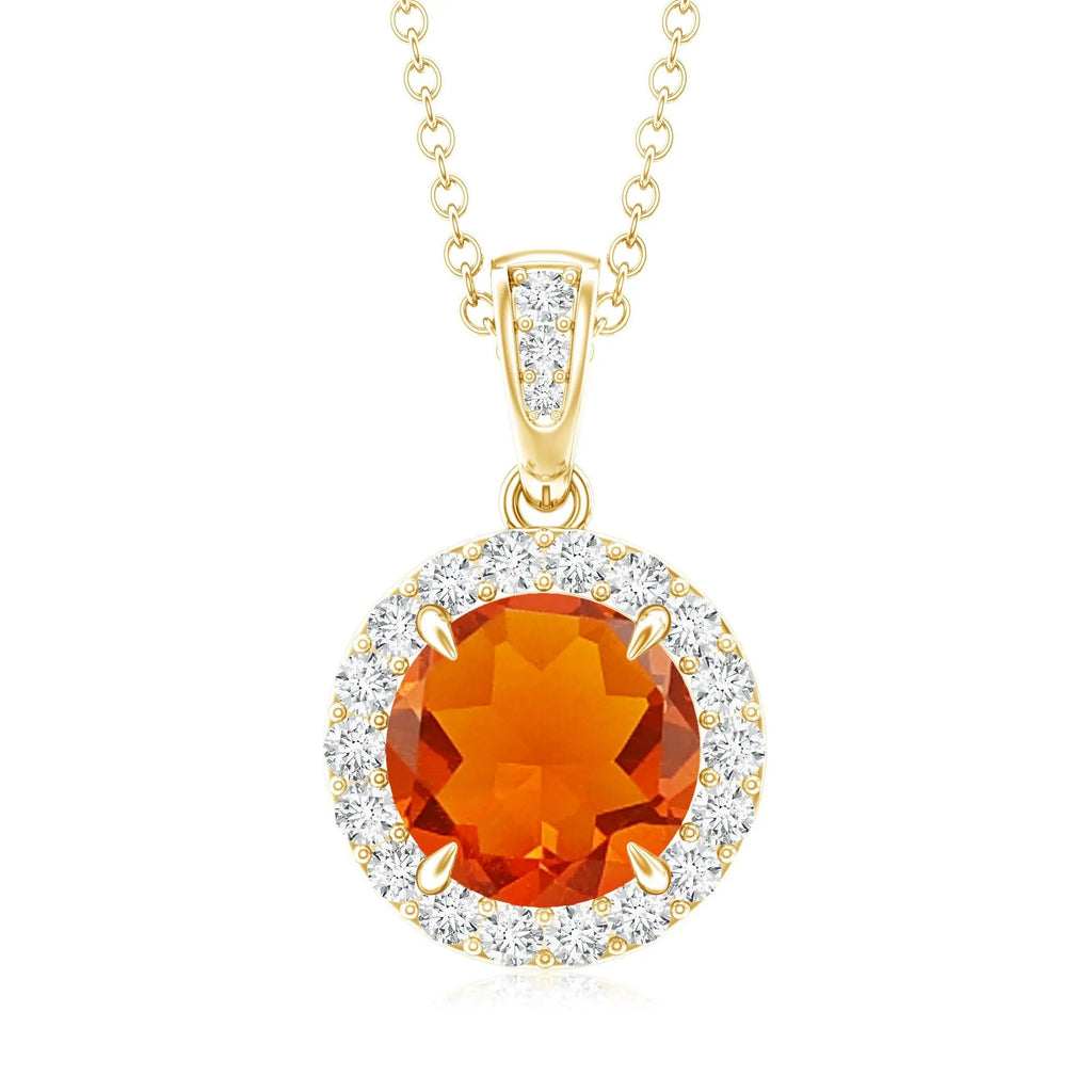 2.7 Carat Fire Opal Pendant Necklace with Diamond Halo