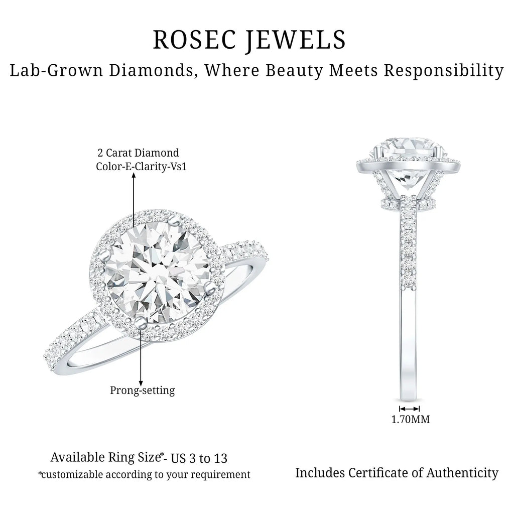 2 Carat Lab Grown Diamond Halo Engagement Ring with IGI Certificate