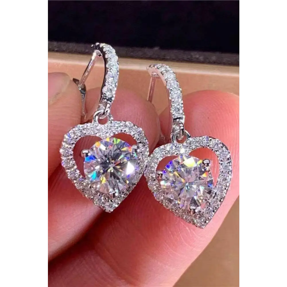 Elegant 2 carat moissanite heart drop earrings for luxury fashion for women $89 picture flat lay modern, minimalist