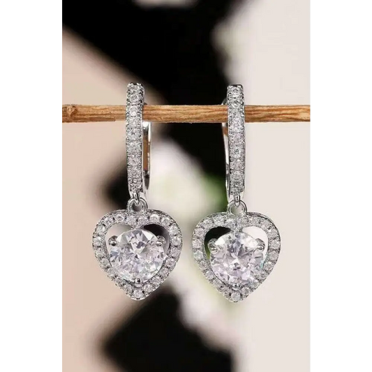 Elegant 2 carat moissanite heart drop earrings for luxury fashion for women $89 picture flat lay modern, minimalist