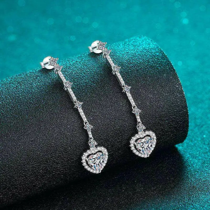 Exquisite 2 carat moissanite heart earrings for luxury fashion women $99 1-pair exquisite moissanite jewelry, boasting