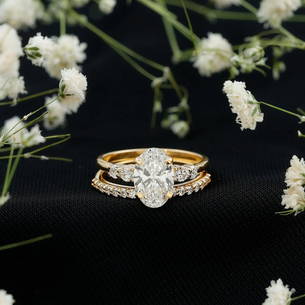 2 Carat Oval Shape Lab Diamond Bridal Ring Set with IGI Certificate