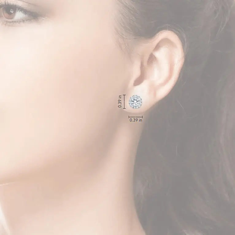 2 CTW AGI-certified lab grown diamond halo earrings in 14K white gold with round brilliant cut and accent diamonds