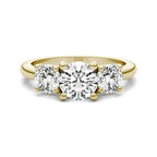 2 CTW AGI Certified three stone engagement ring with round-cut diamonds in 14K yellow gold setting