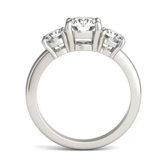 2 CTW AGI Certified three stone engagement ring with round brilliant cut diamonds in 14K white gold