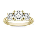 2 CTW AGI Certified three stone engagement ring with round brilliant lab-grown diamonds set in 14K yellow gold band