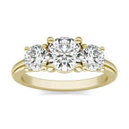 2 CTW AGI Certified three stone engagement ring with round brilliant lab-grown diamonds set in 14K yellow gold band