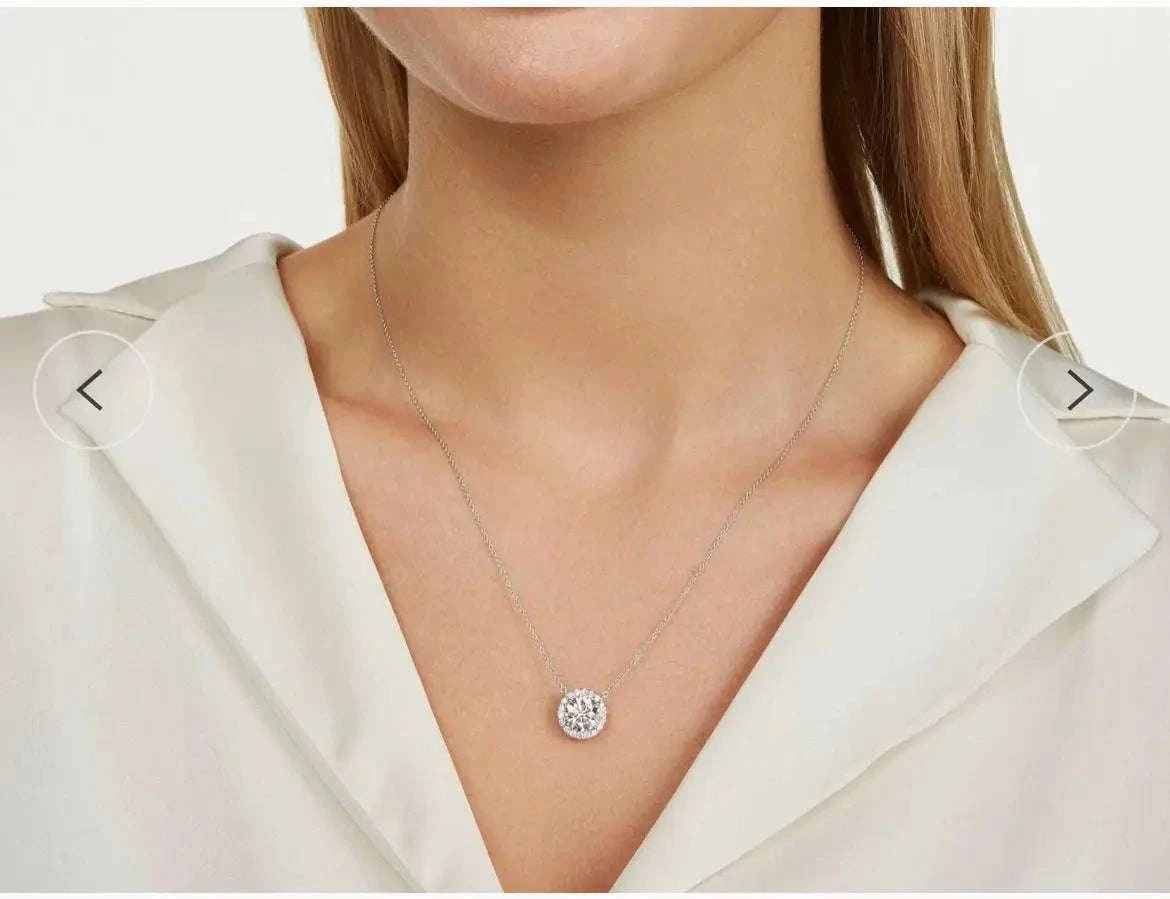 2 CTW Lab-Grown Diamond Halo Pendant Necklace in 14kt White Gold – AGI Certified - Maven Couture IncPendants