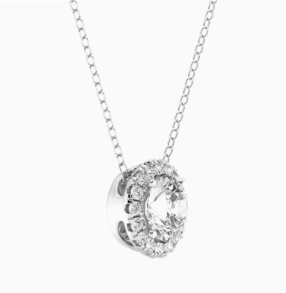 2 CTW Lab-Grown Diamond Halo Pendant Necklace in 14kt White Gold – AGI Certified - Maven Couture IncPendants