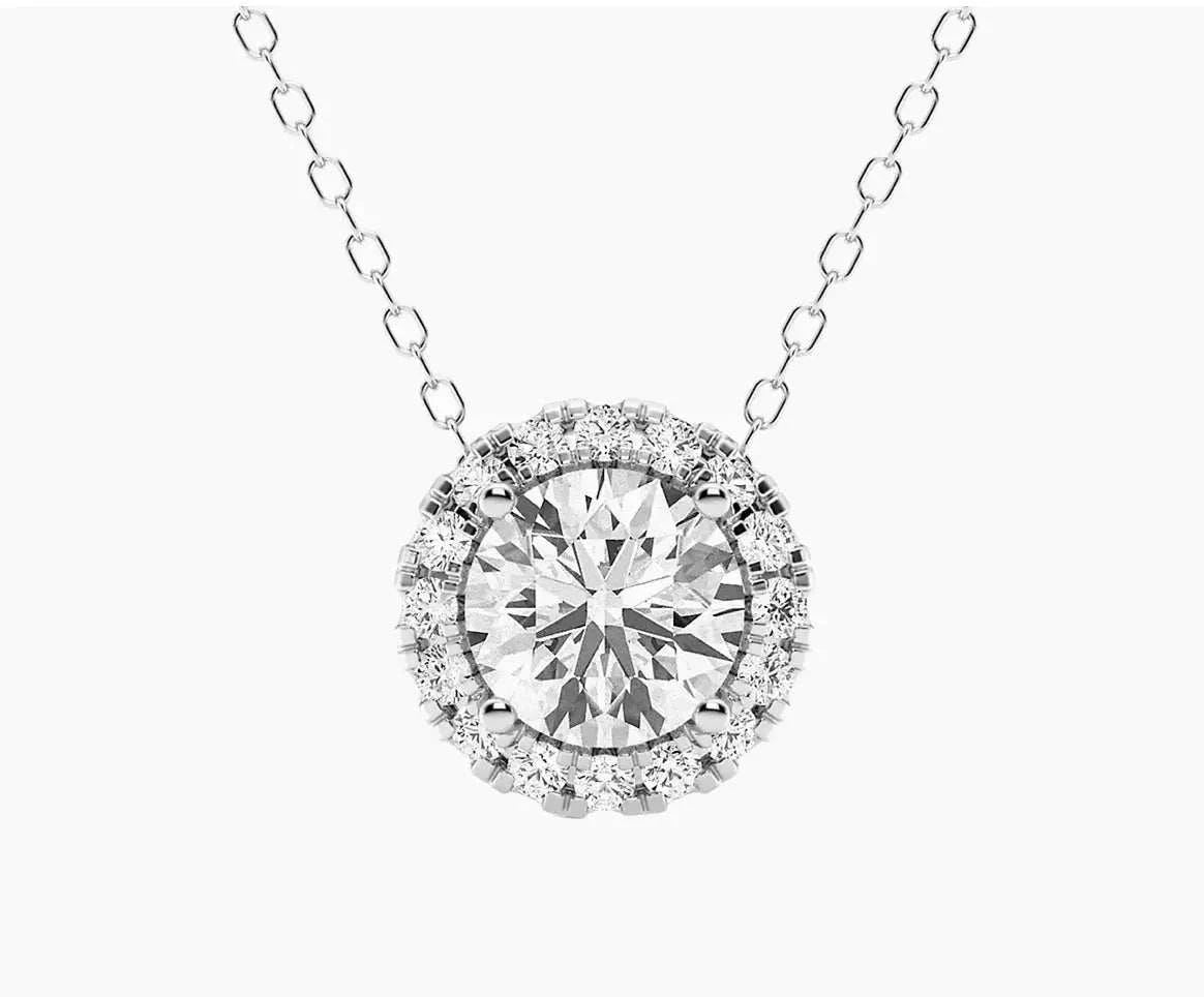 2 CTW Lab-Grown Diamond Halo Pendant Necklace in 14kt White Gold – AGI Certified - Maven Couture IncPendants