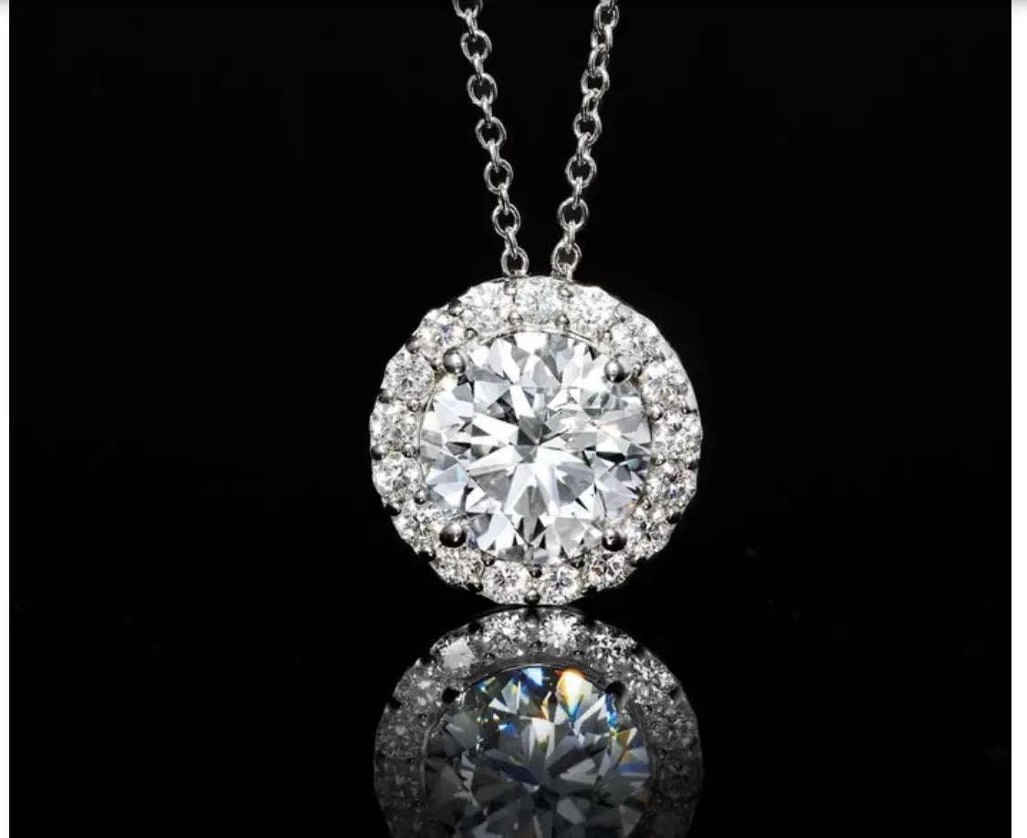 2 CTW Lab-Grown Diamond Halo Pendant Necklace in 14kt White Gold – AGI Certified - Maven Couture IncPendants