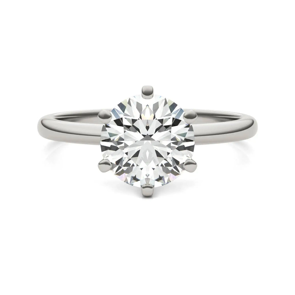 2 CTW lab-grown diamond solitaire engagement ring with a brilliant round-cut diamond set in 14K white gold six-prong band