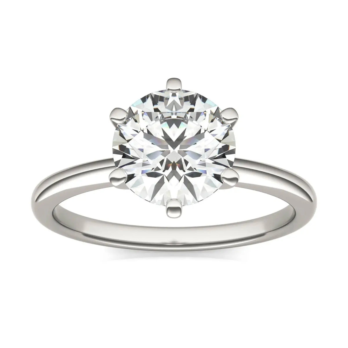 2 CTW lab-grown diamond engagement ring with a round brilliant cut diamond, six-prong 14K white gold band