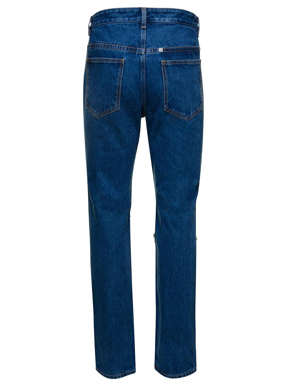 Givenchy Men Blue Jeans With Zip And Rips Details In Cotton Denim Man - Maven Couture IncBottoms / Pants