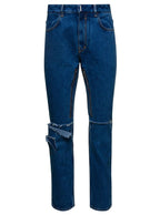 Givenchy Men Blue Jeans With Zip And Rips Details In Cotton Denim Man - Maven Couture IncBottoms / Pants