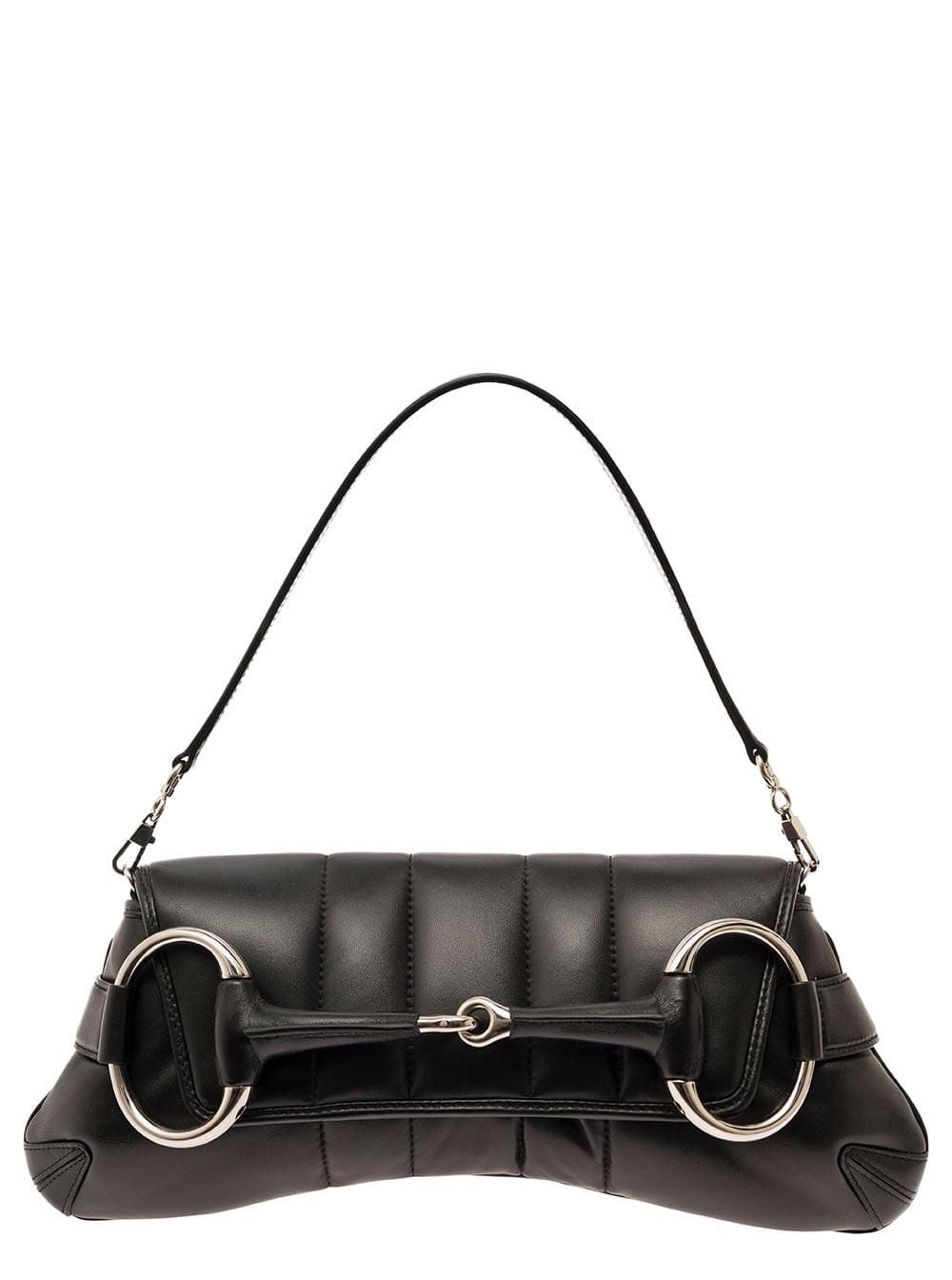 Gucci Women 'Medium Gucci Horsebit' Black Shoulder Bag With Maxi Horsebit In Leather Woman - Maven Couture IncHandbags / Cross Body Bags