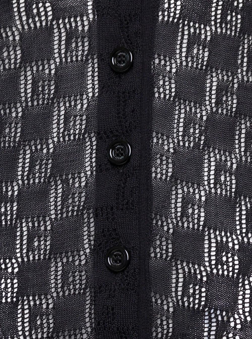 Gucci Women Black Polo Shirt With Button Closure And Gg Motif In Cotton And Silk Blend Woman - Maven Couture IncTops / Tee Shirts