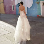 2024 Fascinating A Line Women's Wedding Dresses Pretty Appliques Lace Bride Gowns Sexy Deep V-Neck Side Split Vestidos De Novias