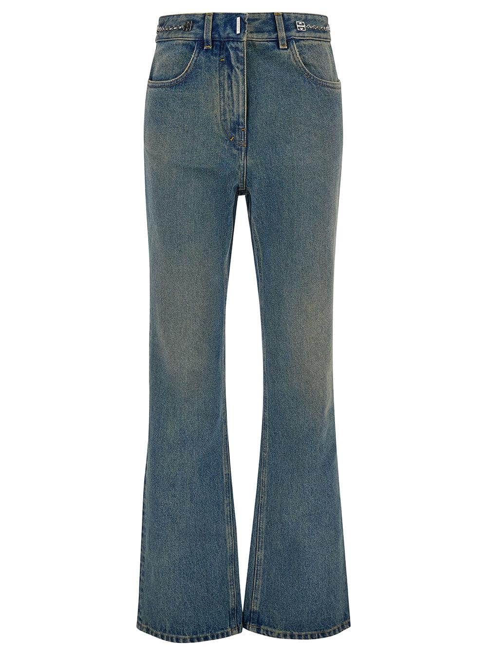 Givenchy Women Light Blue Bootcut Jeans With 4G Detail In Vintage Wash Denim Woman - Maven Couture IncBottoms / Pants