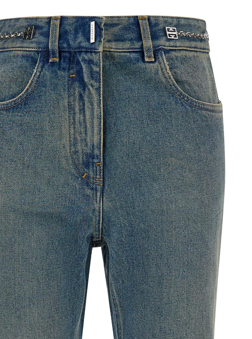 Givenchy Women Light Blue Bootcut Jeans With 4G Detail In Vintage Wash Denim Woman - Maven Couture IncBottoms / Pants