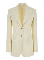 Sportmax Women Cream White Aversa Single-Breasted Striped Blazer In Ramie Woman - Maven Couture IncOuterwear / Jackets