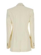 Sportmax Women Cream White Aversa Single-Breasted Striped Blazer In Ramie Woman - Maven Couture IncOuterwear / Jackets